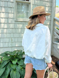 White Elastic Hem Button Up