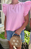Pink Flutter Top with Keyhole Tie Back