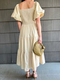 Taupe puff sleeve dress