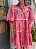 Pink Striped Cotton Poplin Shirt Dress