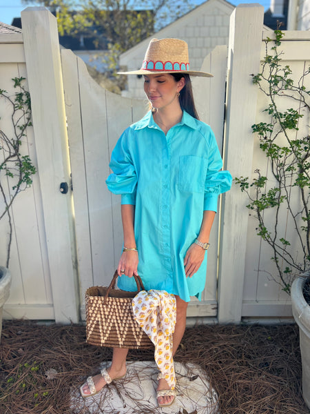 Aqua Blue Poplin Shirt Dress