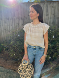 Natural Gauze Smock Flutter Top