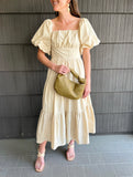 Taupe puff sleeve dress