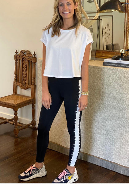 Black/White Laser Cut Scallop Leggings